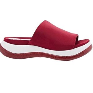 Jeffery Campbell size 10 dark red & white slides microfiber